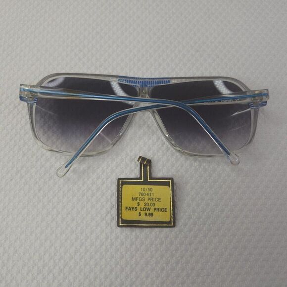 VINTAGE 70s Mens Double Bridged Sunglasses Blue Smokey Gray Lens New Old Stock - Picture 3 of 6
